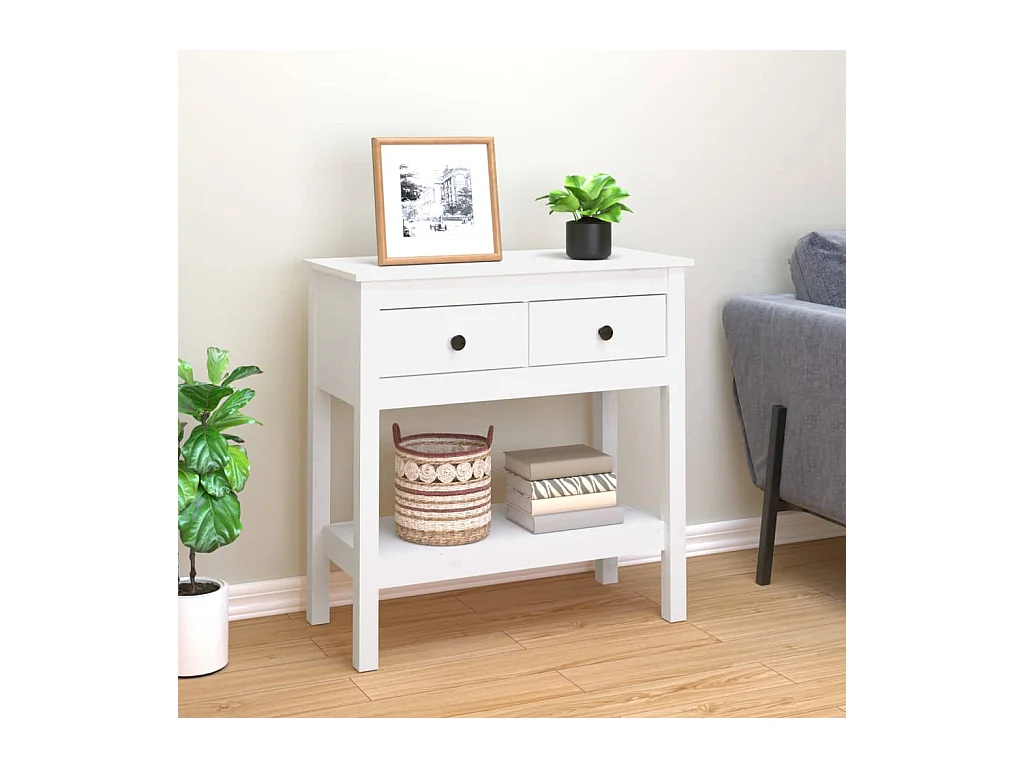 Table console Blanc 75x35x75 cm Bois massif de pin