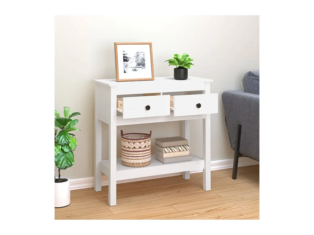Table console Blanc 75x35x75 cm Bois massif de pin
