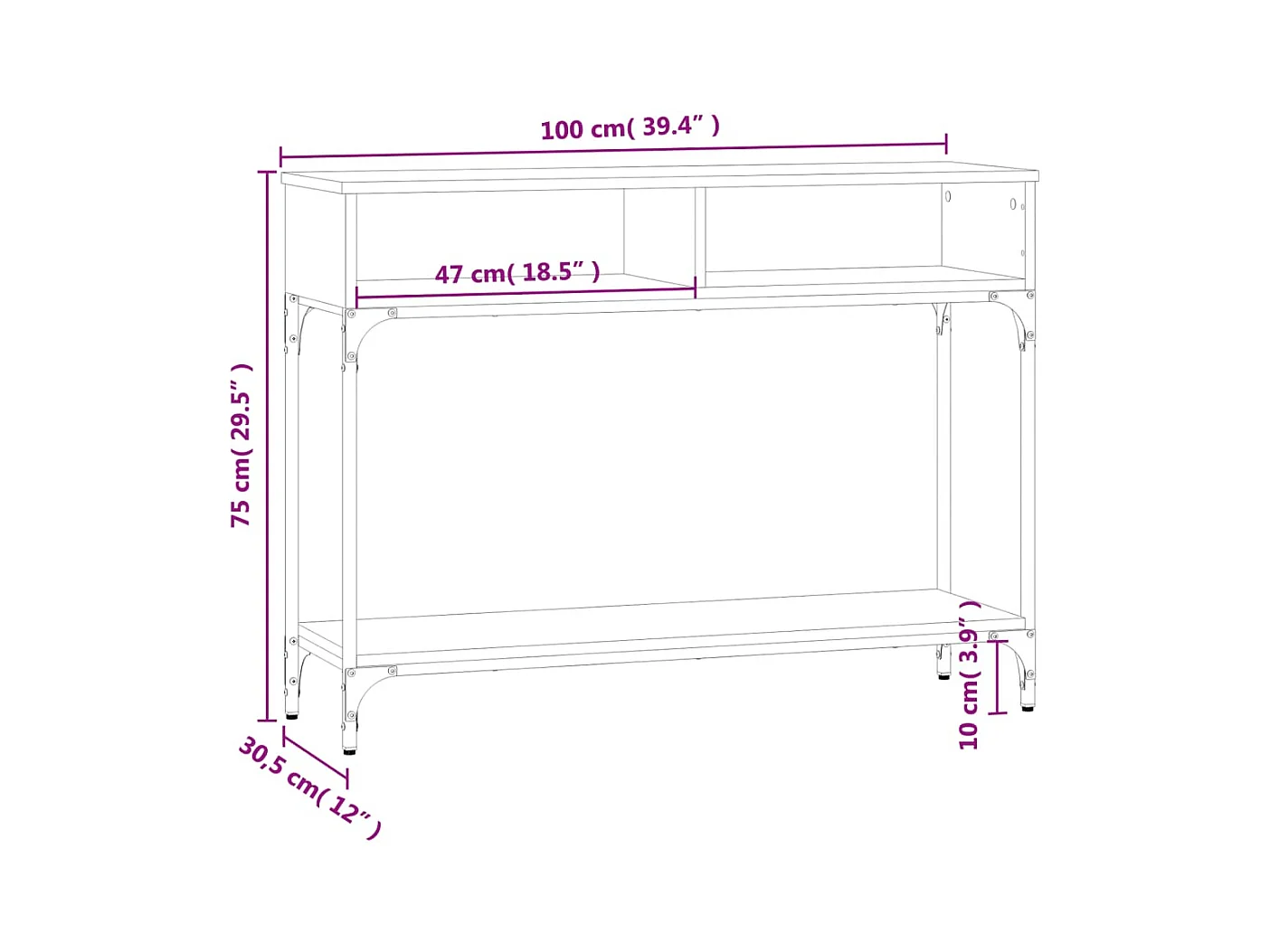 Table console noir 100x30,5x75 cm bois d'ingénierie