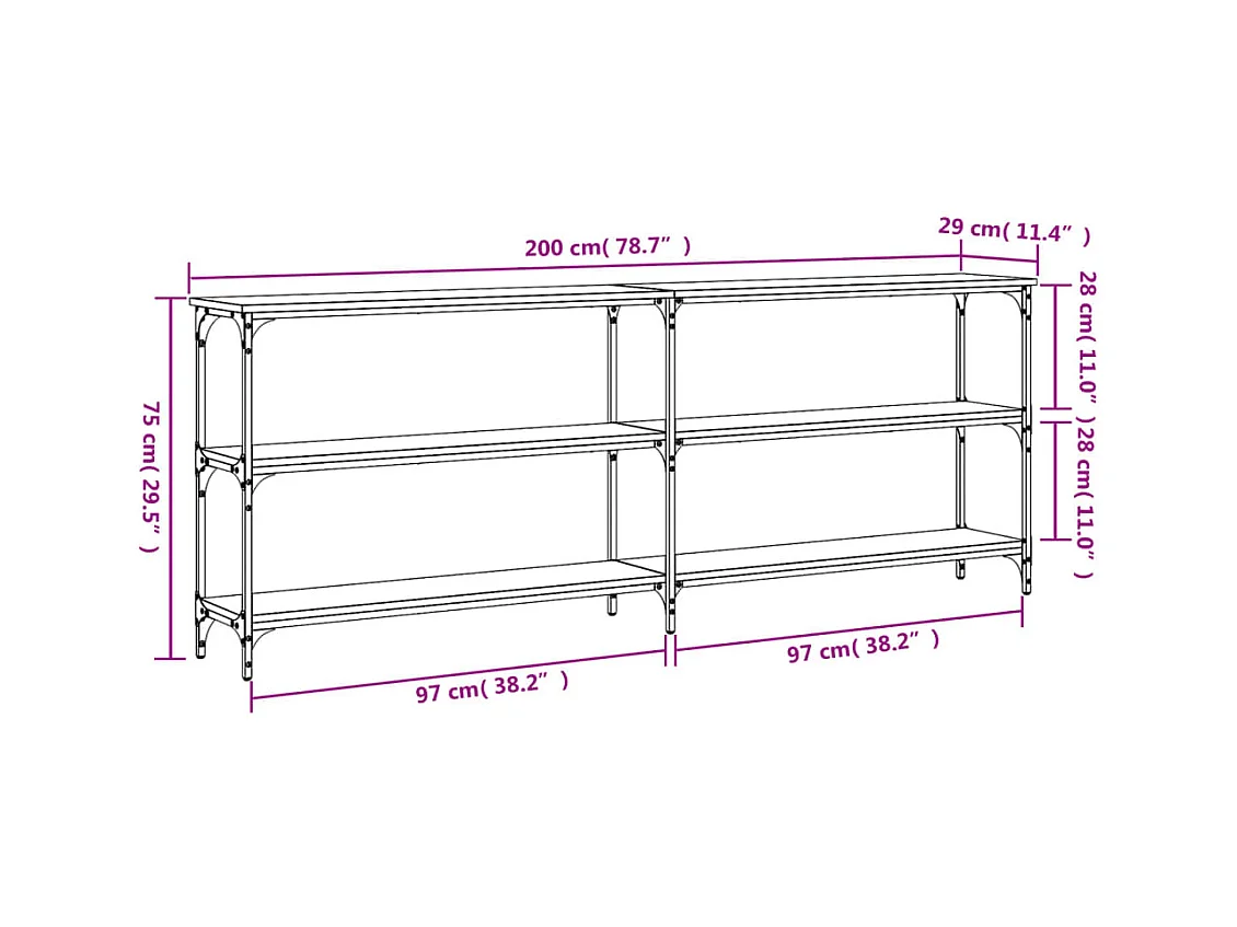 Table console chêne sonoma 200x29x75 cm bois d'ingénierie