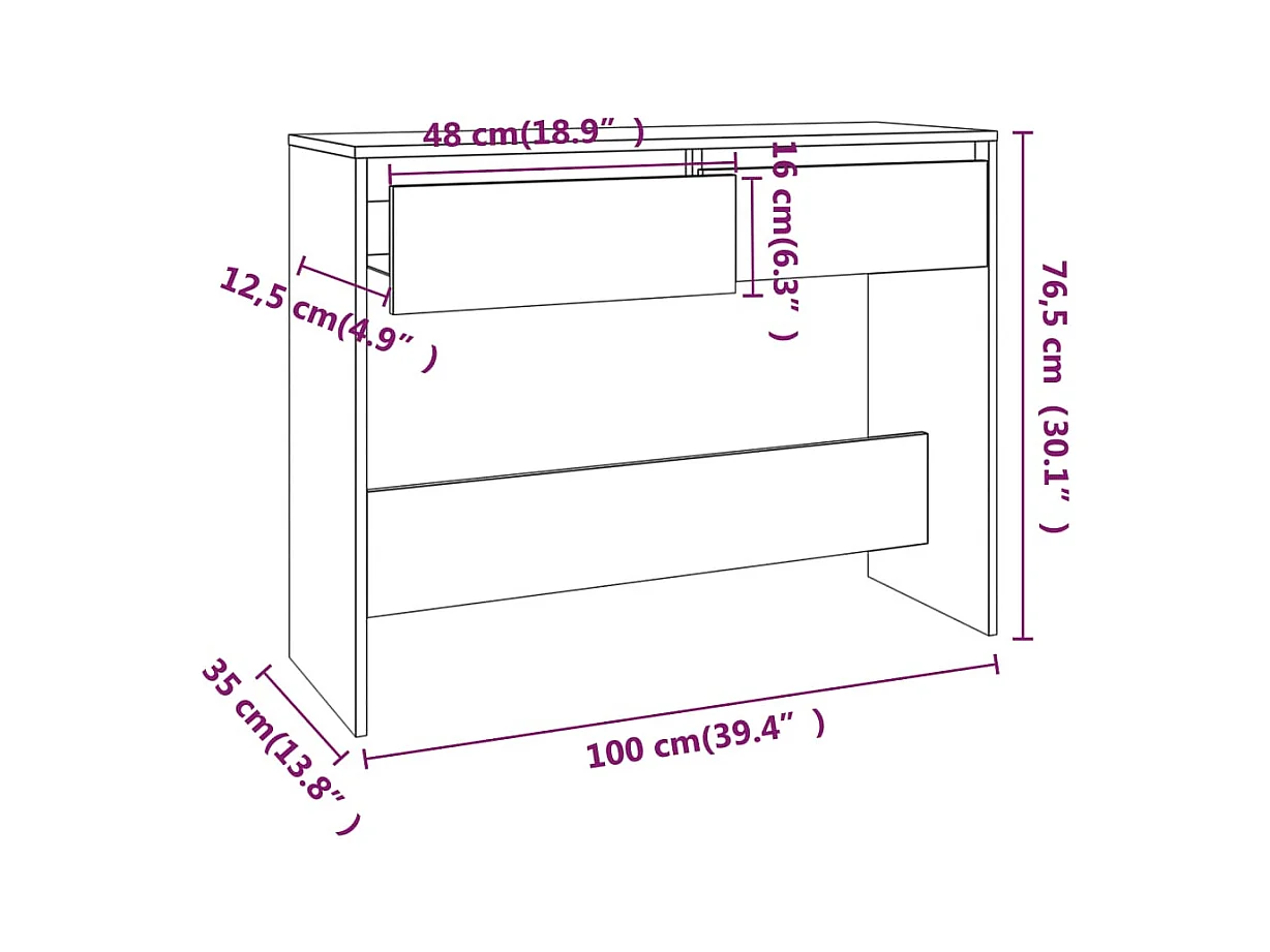 Table console blanc 100x35x76,5 cm bois d'ingénierie