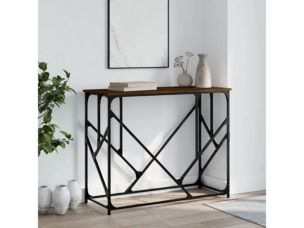 Consoletafel van bruin eikenhout 100x40x80 cm, bewerkt hout