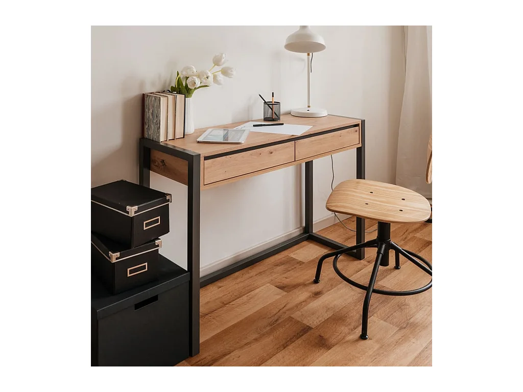 Finori Table console Denver 44 Chêne artisanal et gris anthracite