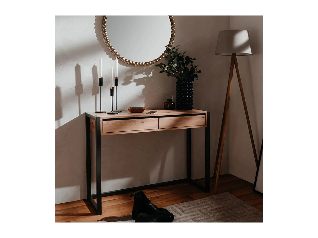 Finori Table console Denver 44 Chêne artisanal et gris anthracite