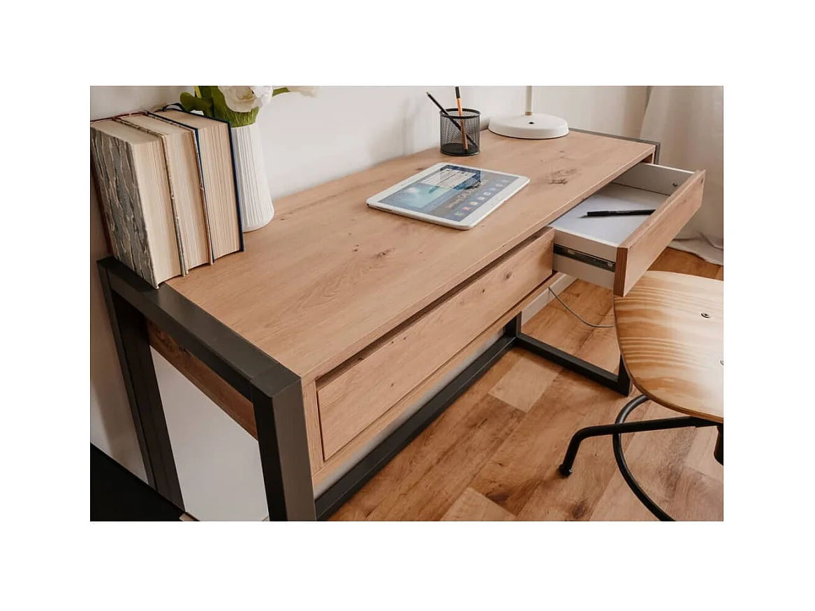 Finori Table console Denver 44 Chêne artisanal et gris anthracite