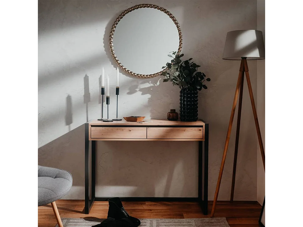 Finori Table console Denver 44 Chêne artisanal et gris anthracite