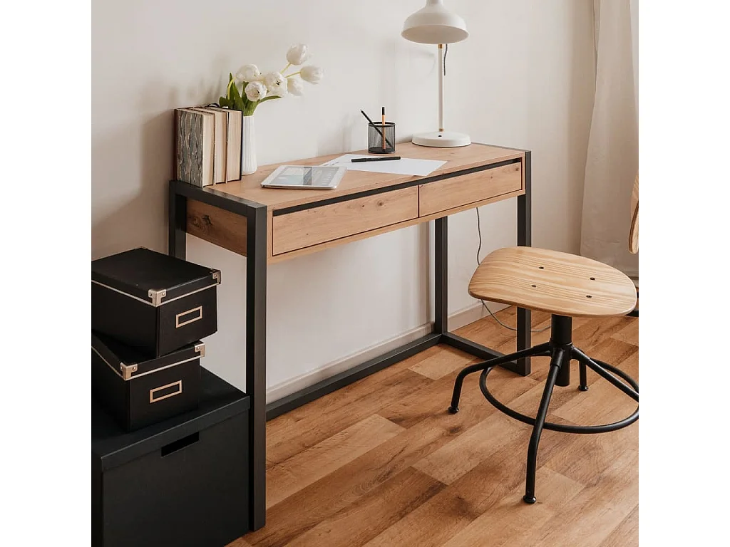 Finori Table console Denver 44 Chêne artisanal et gris anthracite