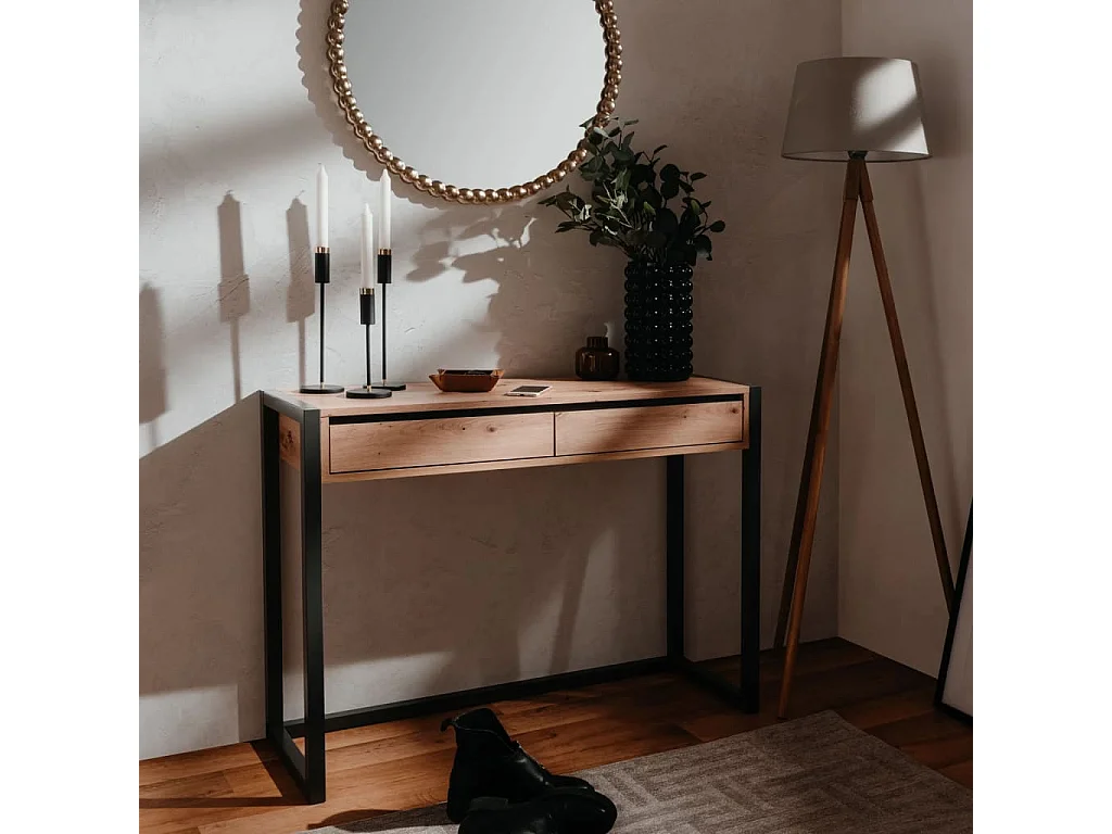 Finori Table console Denver 44 Chêne artisanal et gris anthracite