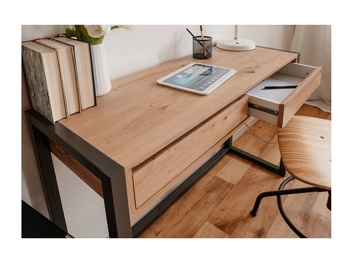 Finori Table console Denver 44 Chêne artisanal et gris anthracite