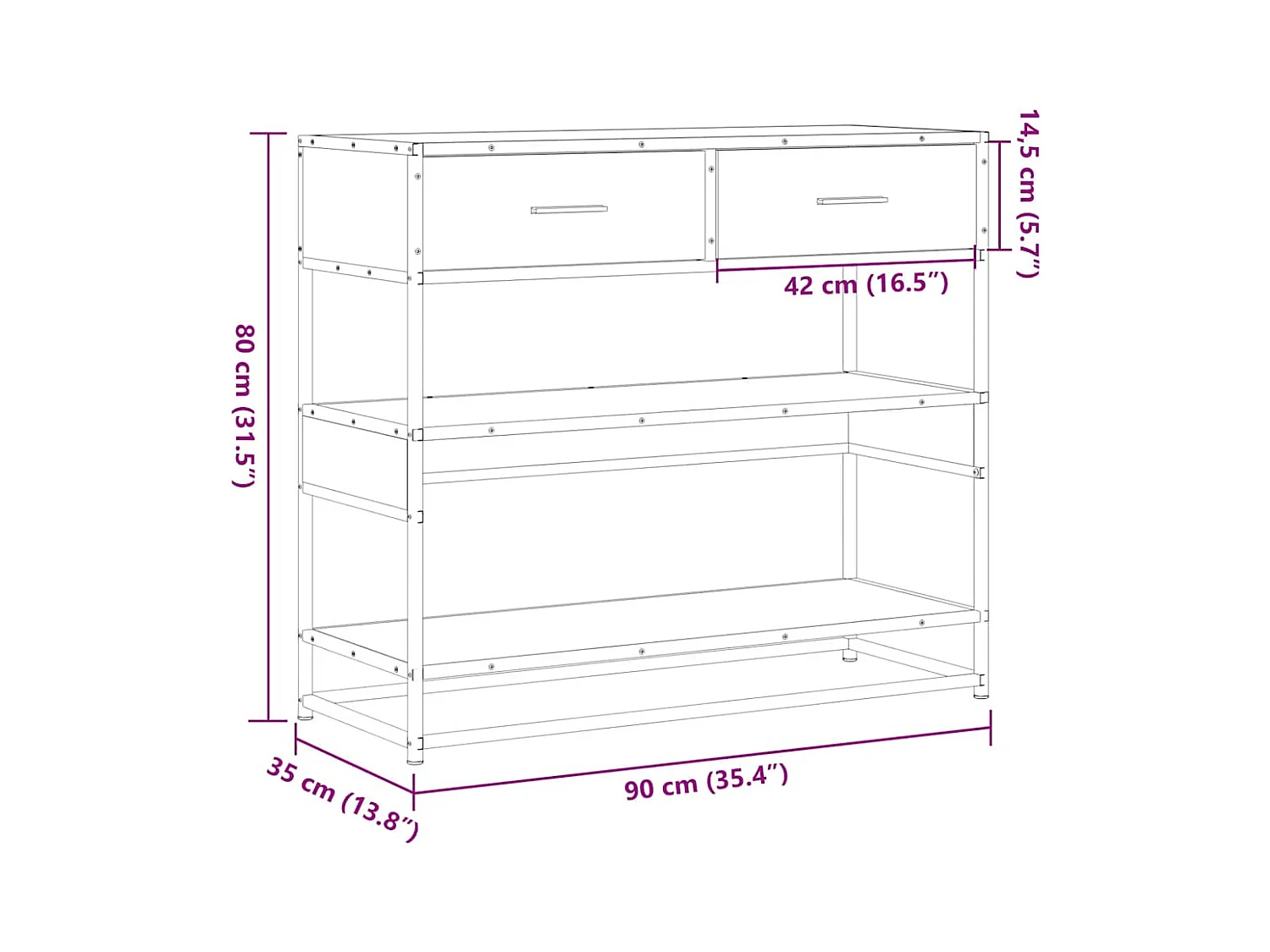 Table console noir 90x35x80 cm bois d'ingénierie