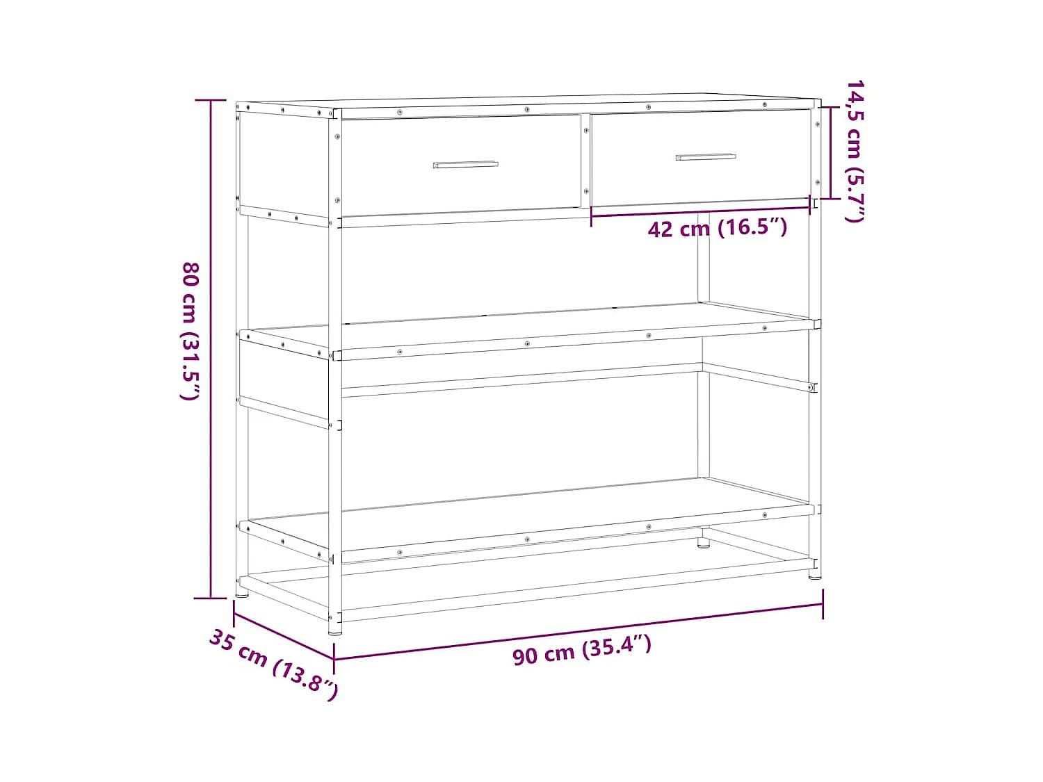 Consolle nera 90x35x80 cm in legno ingegnerizzato