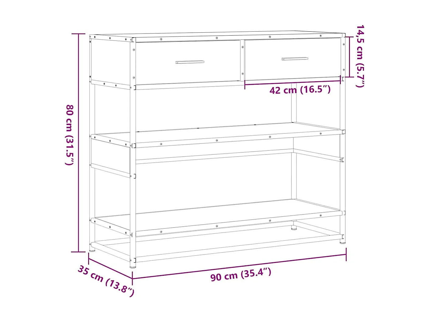 Consolle nera 90x35x80 cm in legno ingegnerizzato