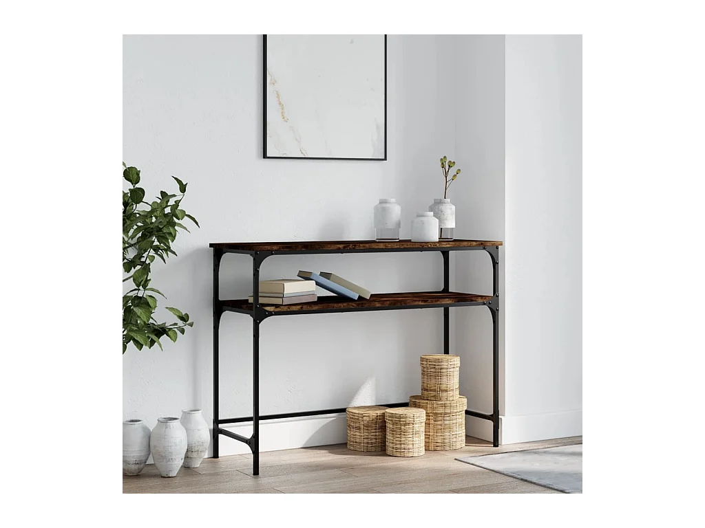 Table console chêne fumé 100x35,5x75 cm bois d'ingénierie