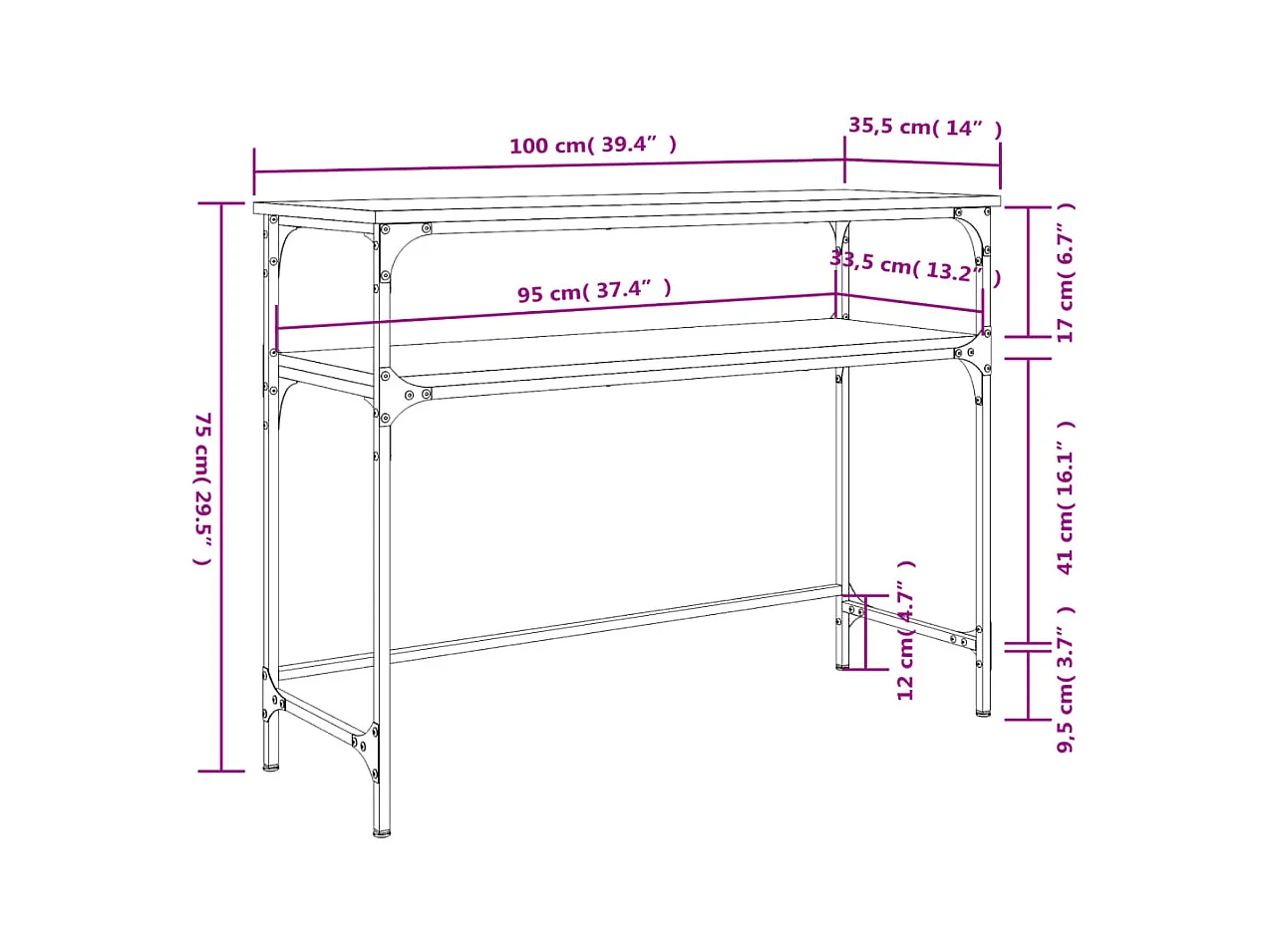 Table console chêne fumé 100x35,5x75 cm bois d'ingénierie