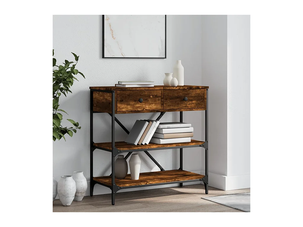 Table console chêne fumé 75x34,5x75 cm bois d'ingénierie