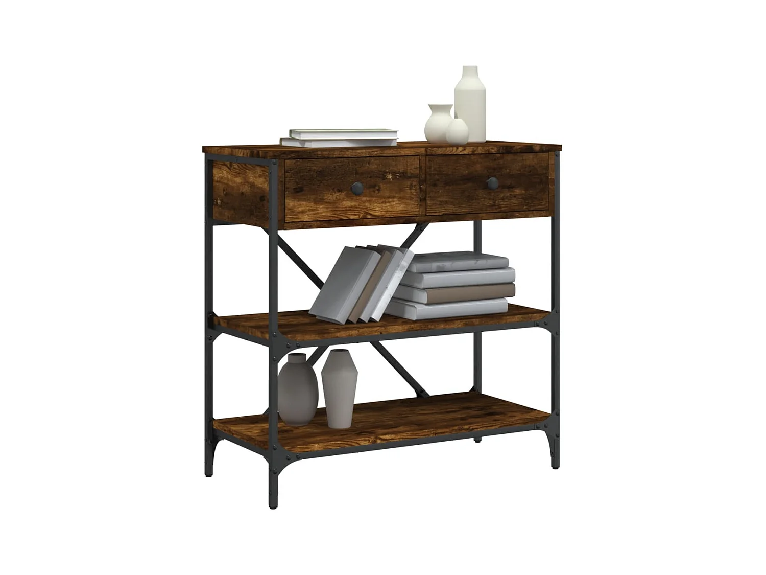 Table console chêne fumé 75x34,5x75 cm bois d'ingénierie