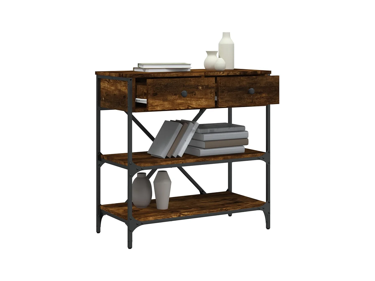 Table console chêne fumé 75x34,5x75 cm bois d'ingénierie