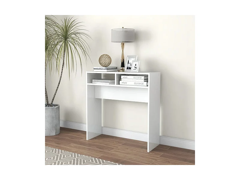 Table console Blanc brillant 78x30x80 cm Aggloméré
