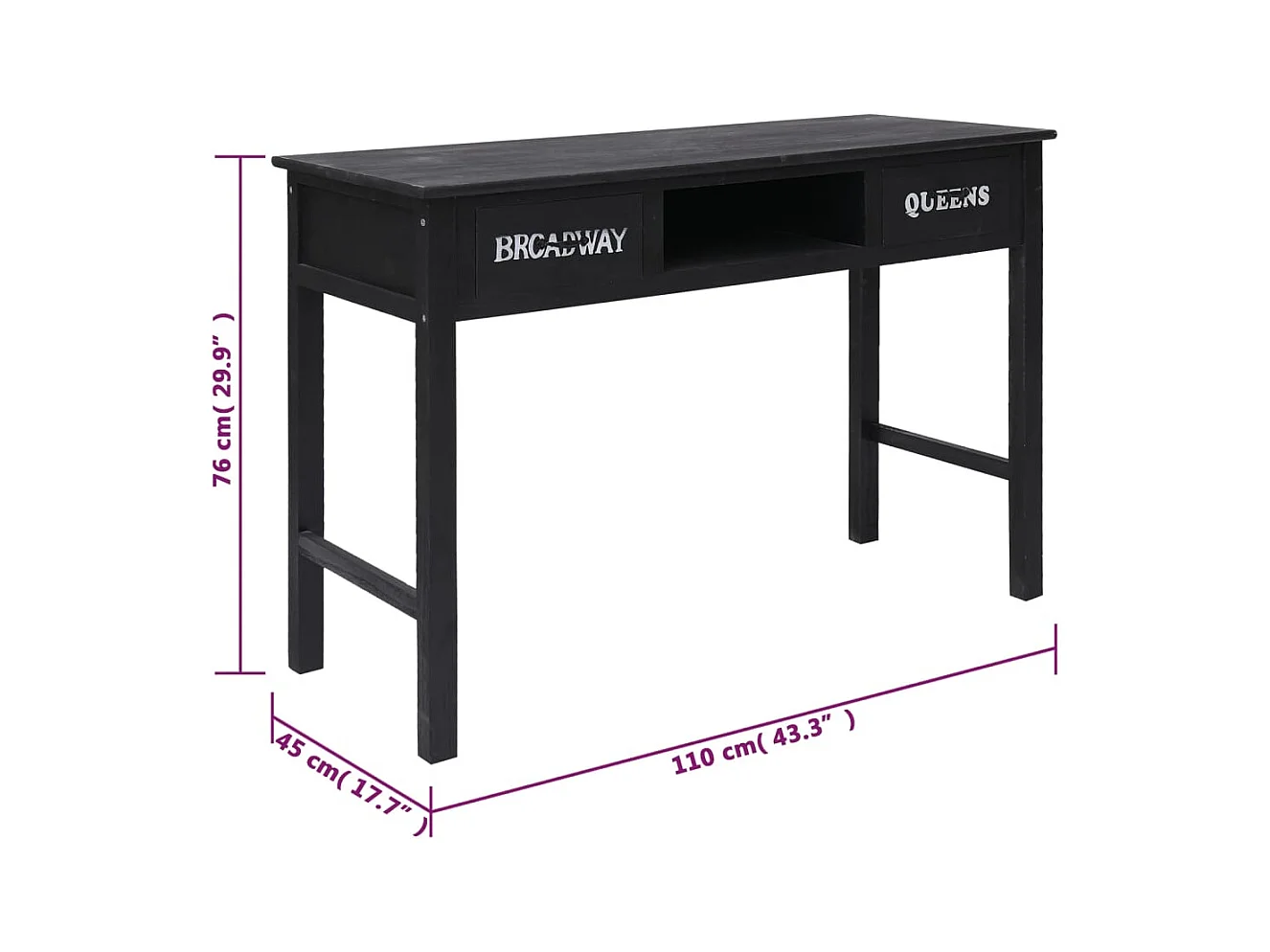 Consoletafel Zwart 110x45x76 cm Hout
