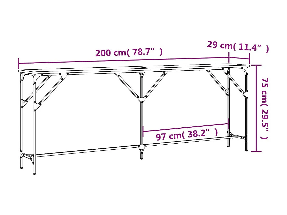 Mesa consola de roble Sonoma 200x29x75 cm madera de ingeniería