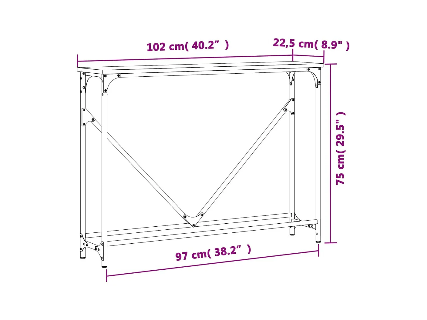Table console noir 102x22,5x75 cm bois d'ingénierie