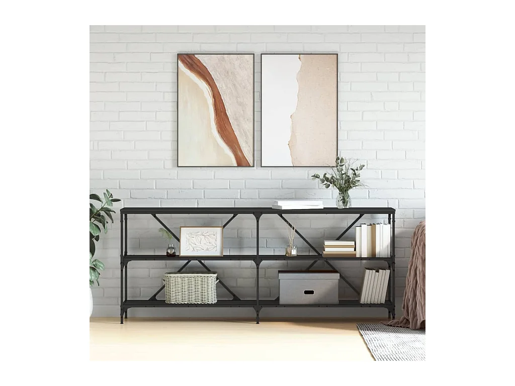 Table console noir 180x30x75 cm bois d'ingénierie et fer