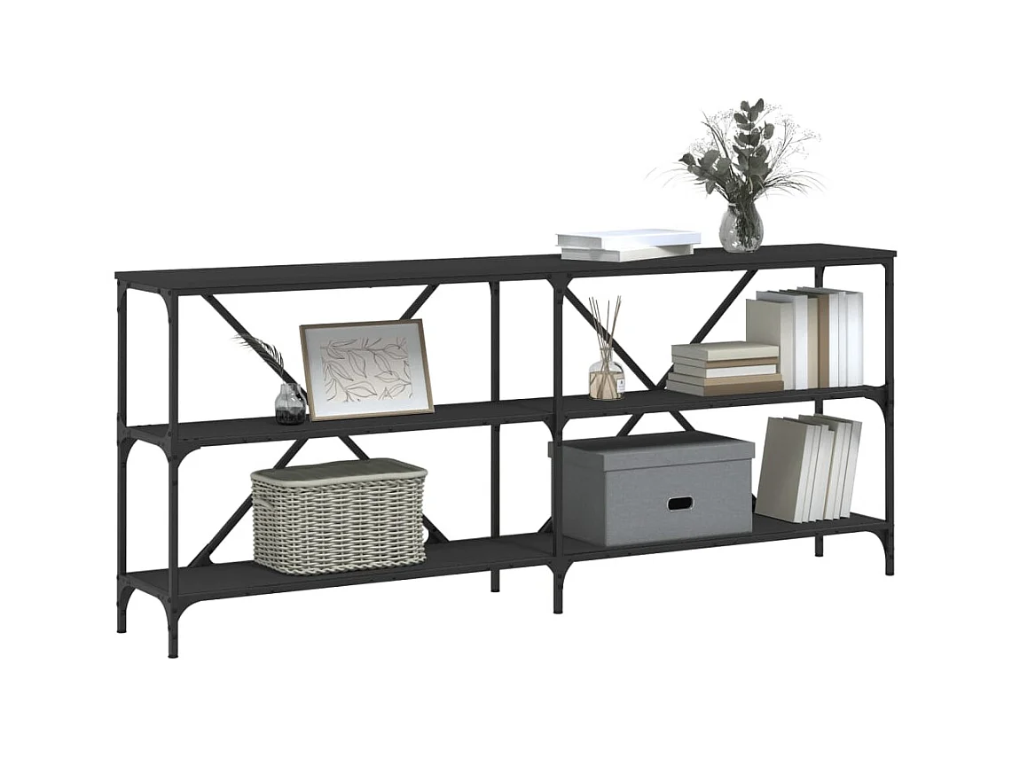 Table console noir 180x30x75 cm bois d'ingénierie et fer