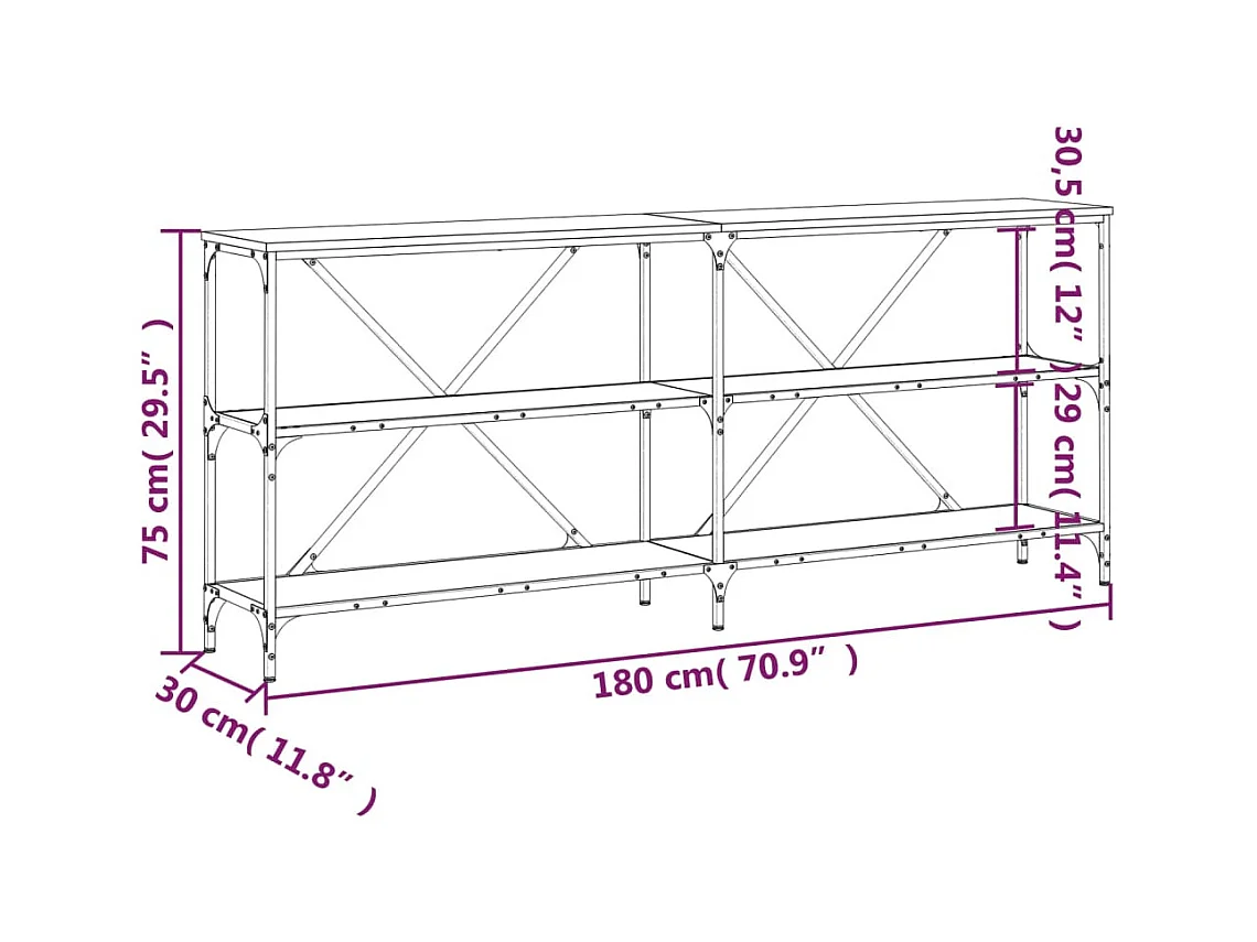 Table console noir 180x30x75 cm bois d'ingénierie et fer