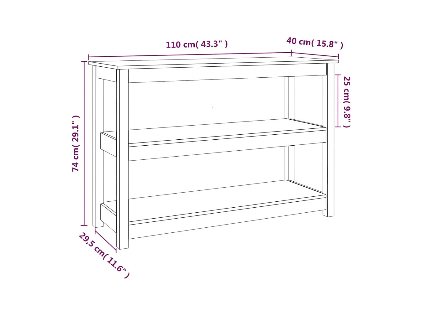 Table console 110x40x74 cm Bois massif de pin
