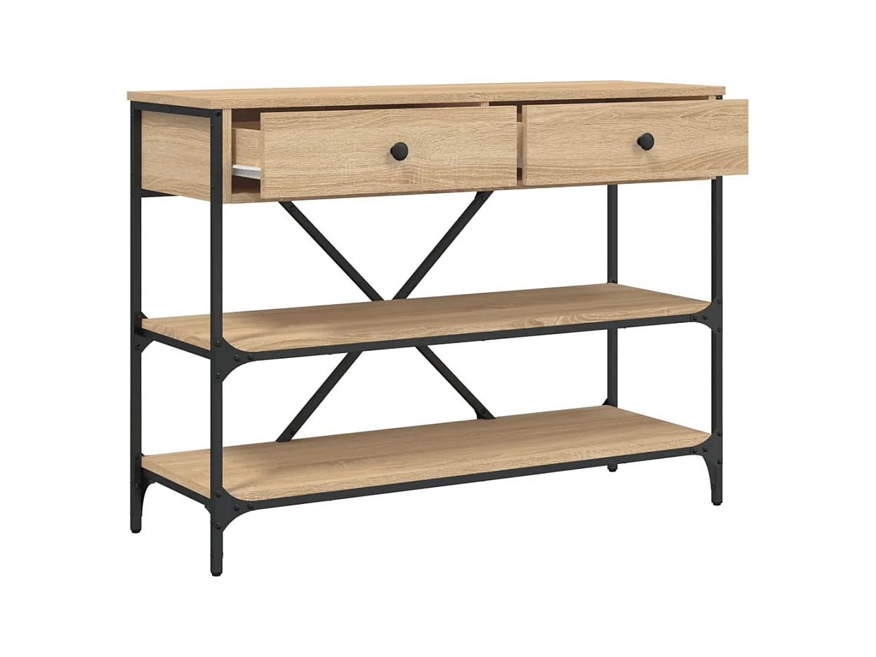 Table console avec tiroirs et étagères chêne sonoma
