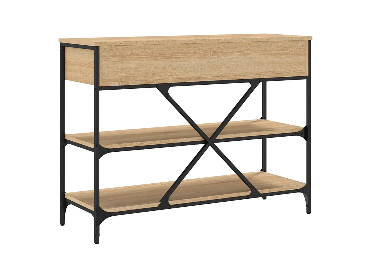 Table console avec tiroirs et étagères chêne sonoma