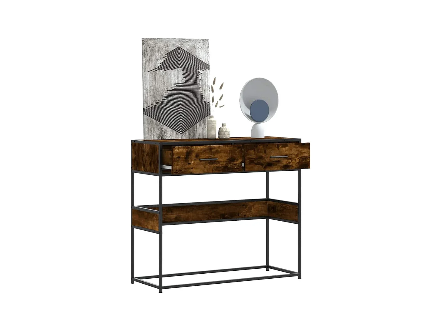 Table console chêne fumé 90x35x80 cm bois d'ingénierie