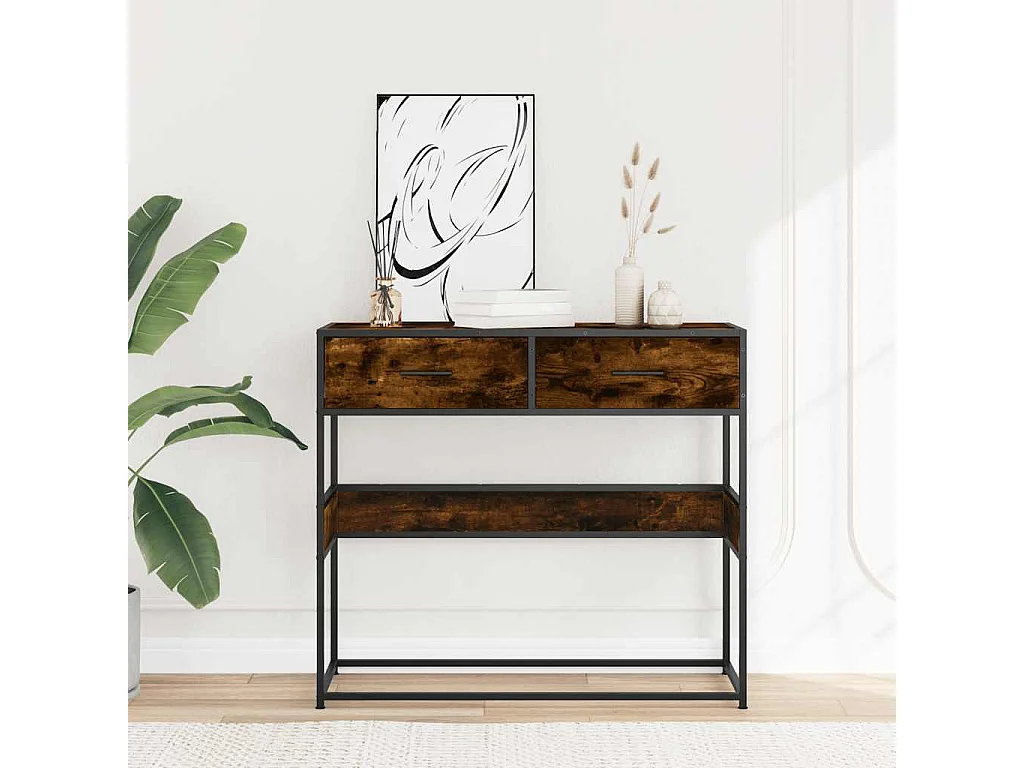 Table console chêne fumé 90x35x80 cm bois d'ingénierie