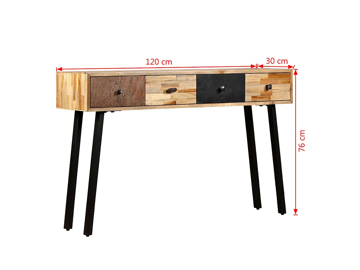 Mesa consola de teca maciza recuperada 120 x 30 x 76 cm