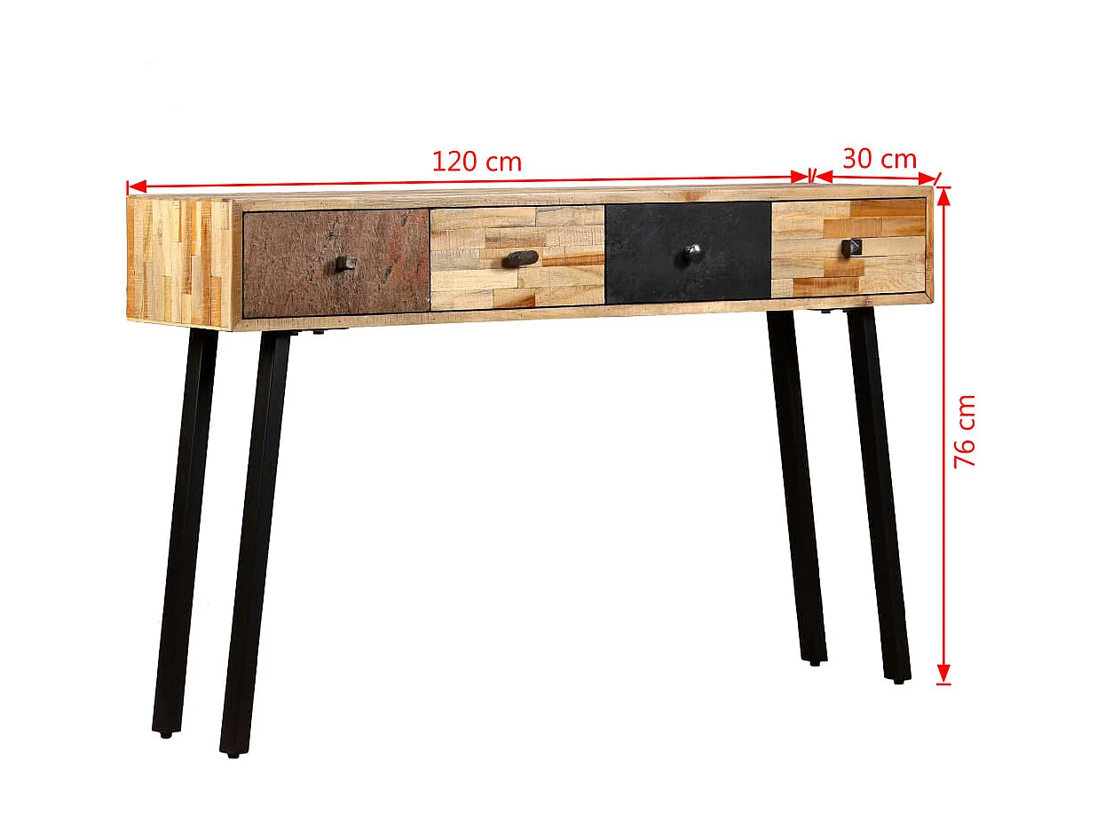 Tavolo consolle in teak massello di recupero 120 x 30 x 76 cm
