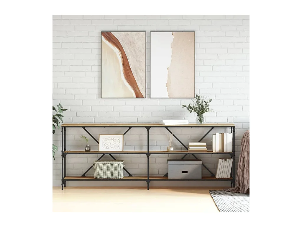 Table console chêne sonoma 200x30x75cm bois d'ingénierie et fer