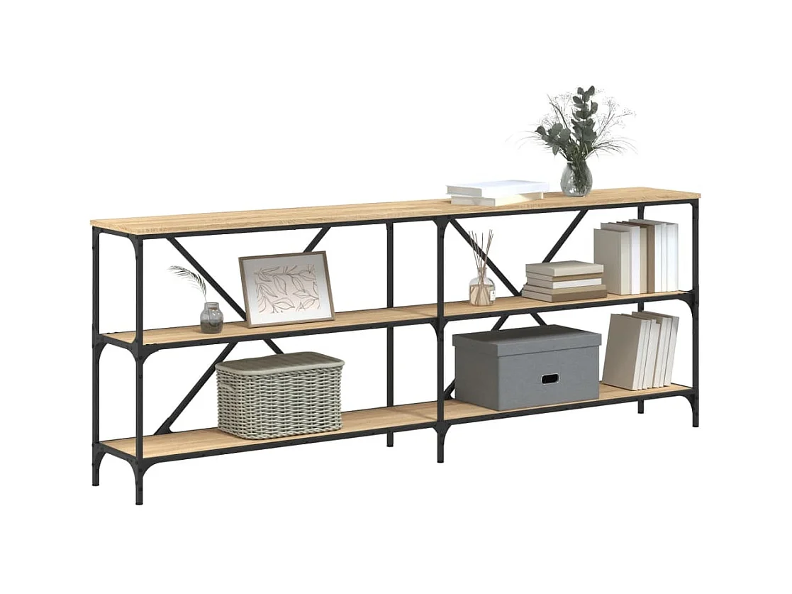 Table console chêne sonoma 200x30x75cm bois d'ingénierie et fer