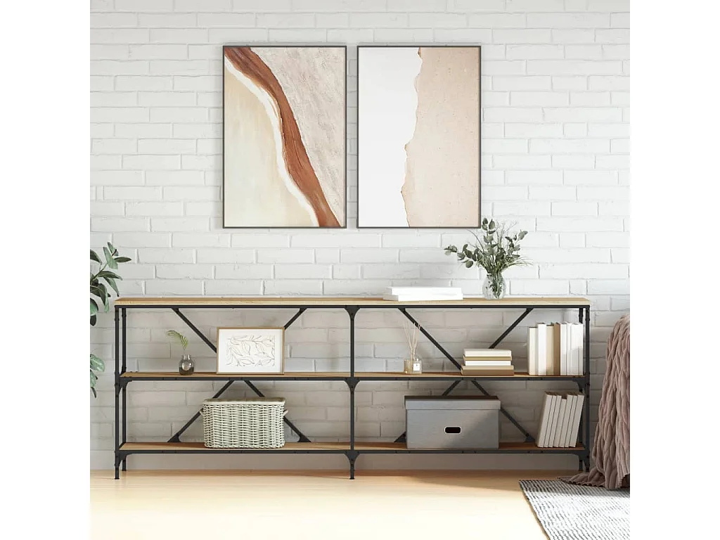 Mesa consola de roble Sonoma 200x30x75cm madera de ingeniería y hierro