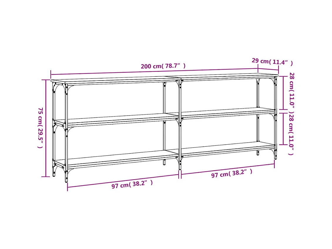 Consolle nera 200x29x75 cm in legno ingegnerizzato