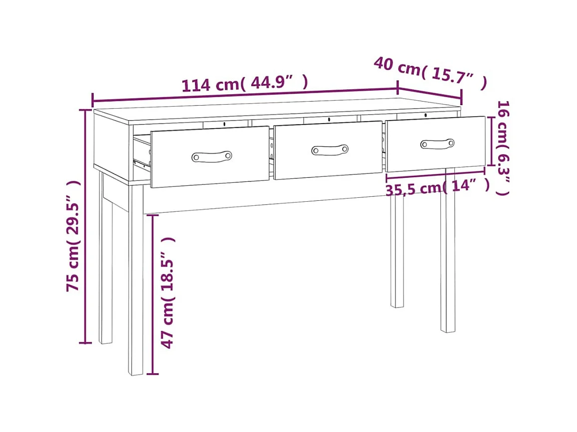 Consoletafel Wit 114x40x75 cm Massief grenenhout