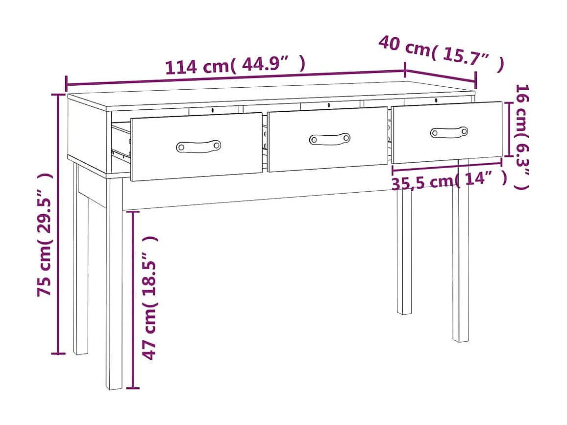 Mesa consola Blanca 114x40x75 cm Madera maciza de pino