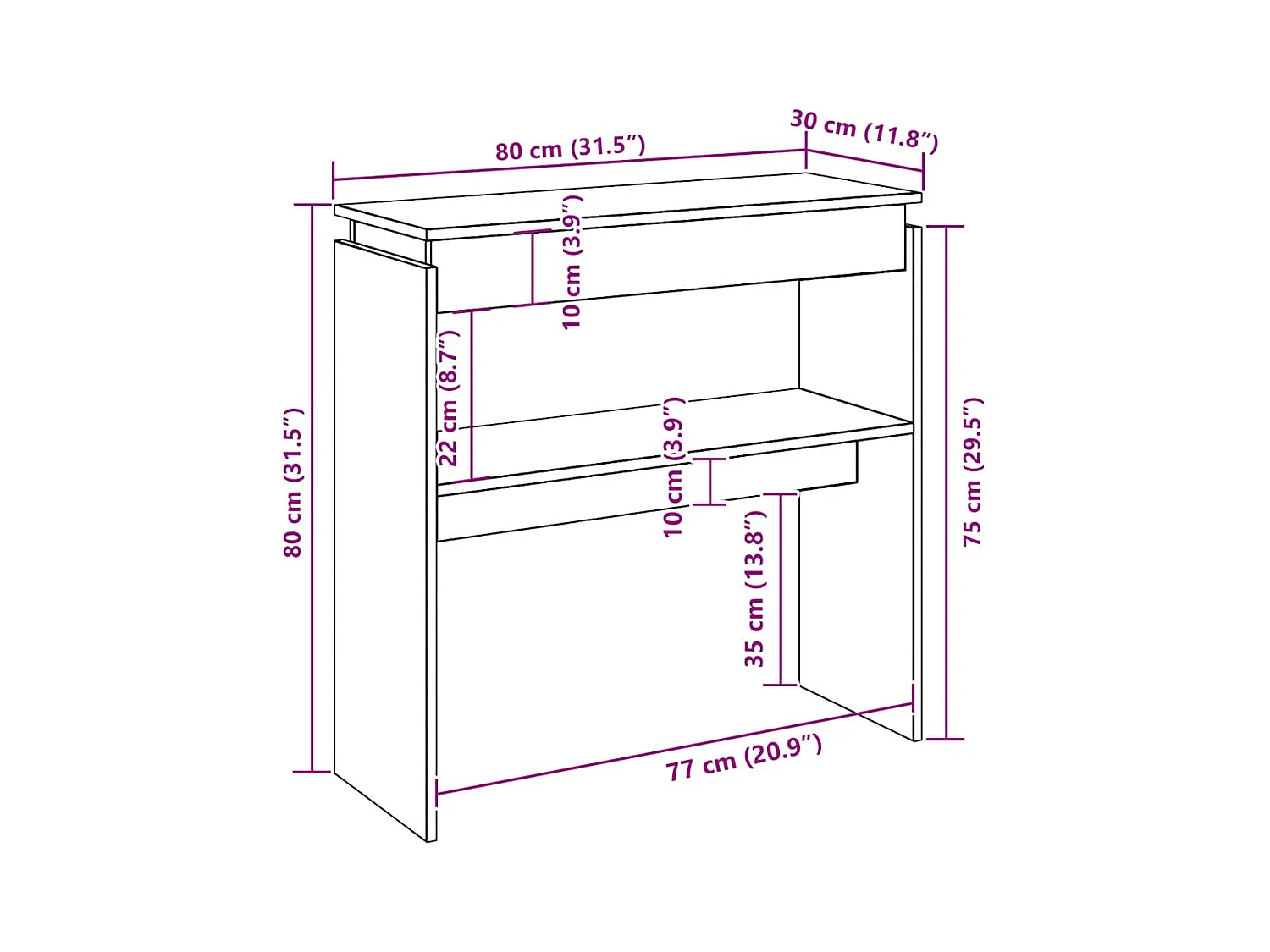 Table console Noir 80x30x80 cm Aggloméré