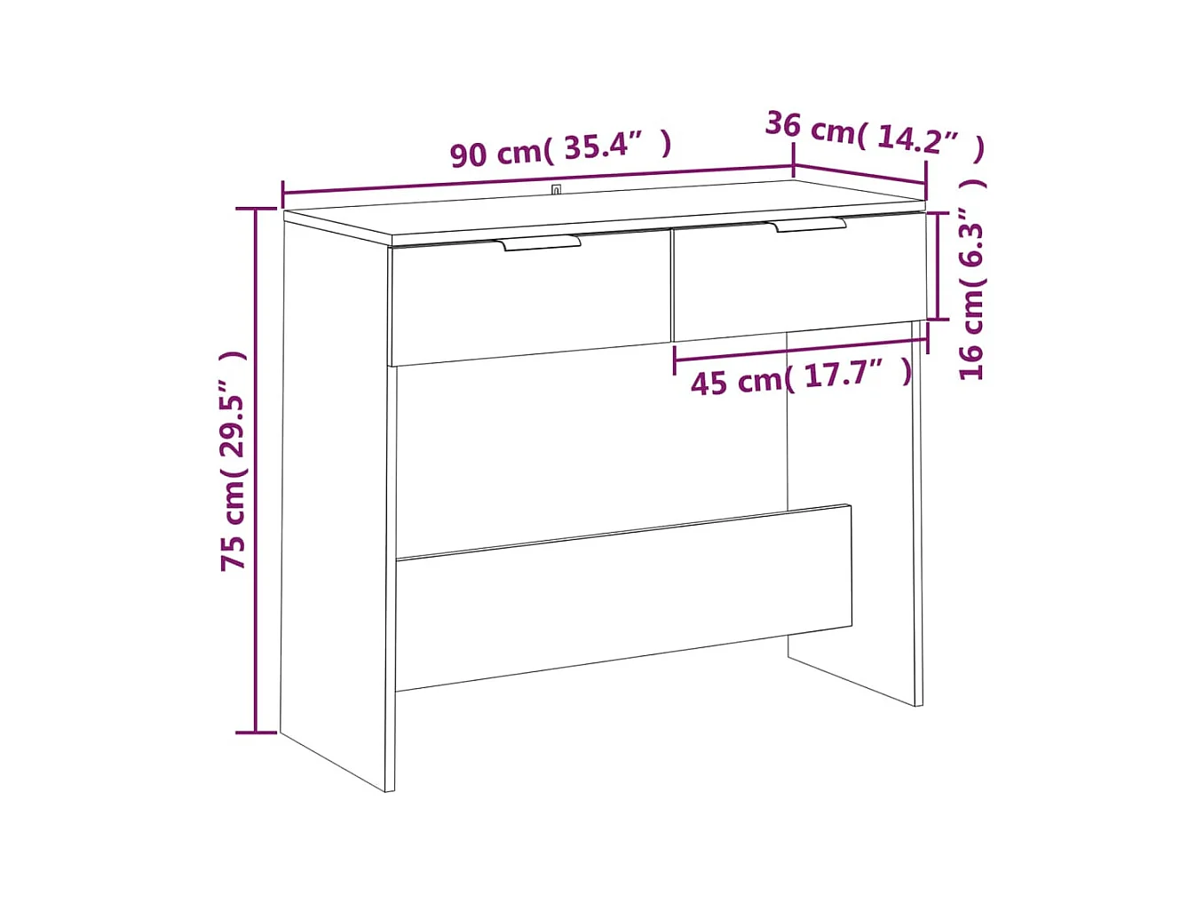 Table console Blanc 90x36x75 cm Bois d'ingénierie