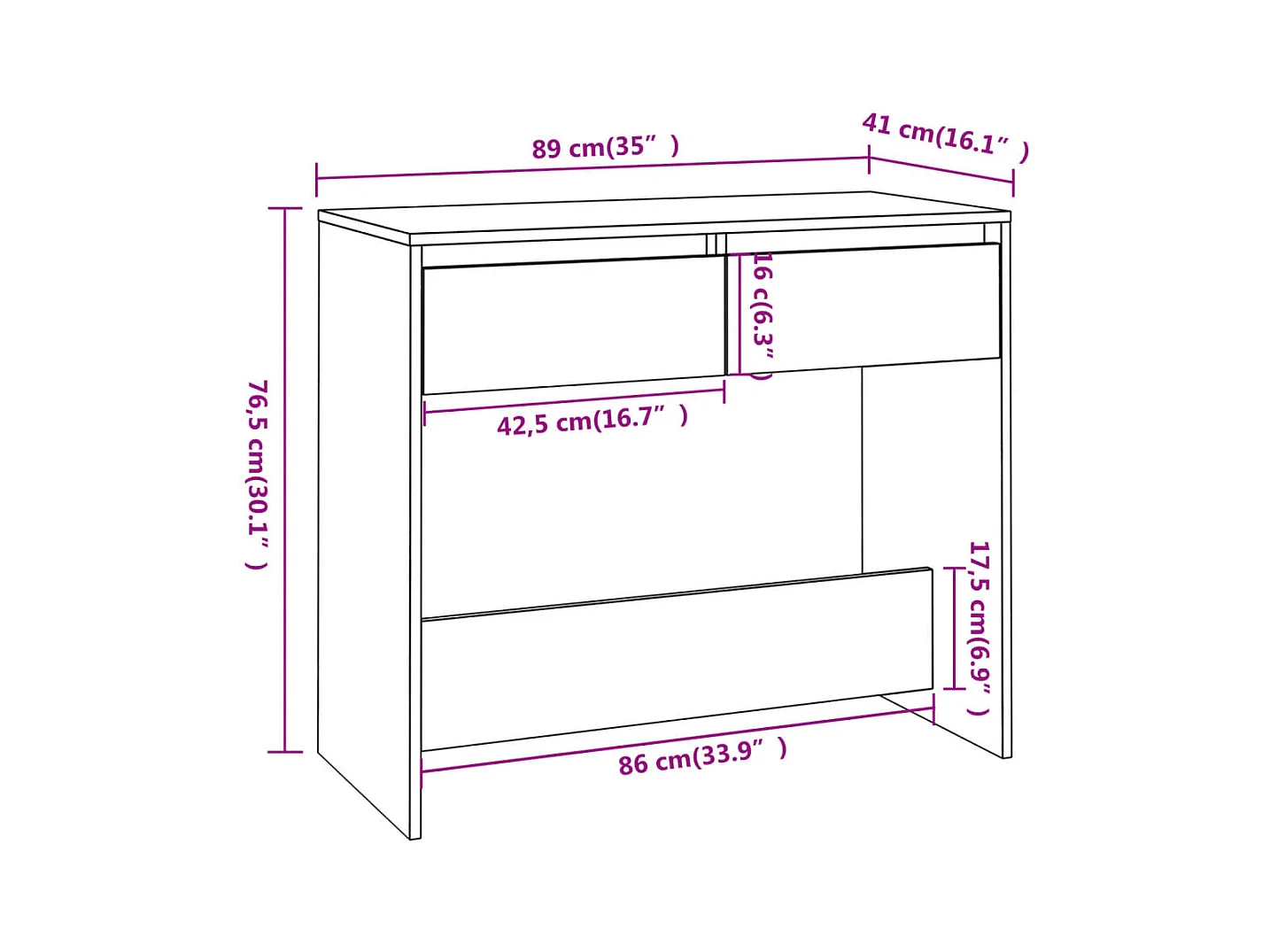 Consolle in rovere Sonoma 89x41x76,5 cm in legno ingegnerizzato