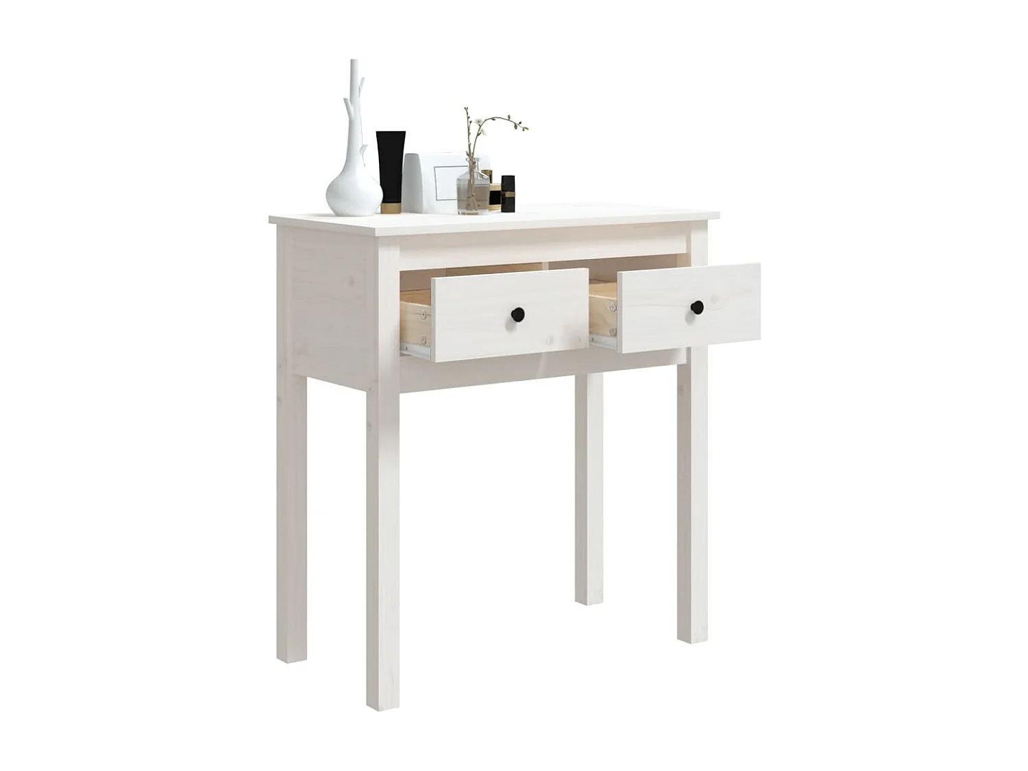 Mesa consola Blanca 70x35x75 cm Madera maciza de pino