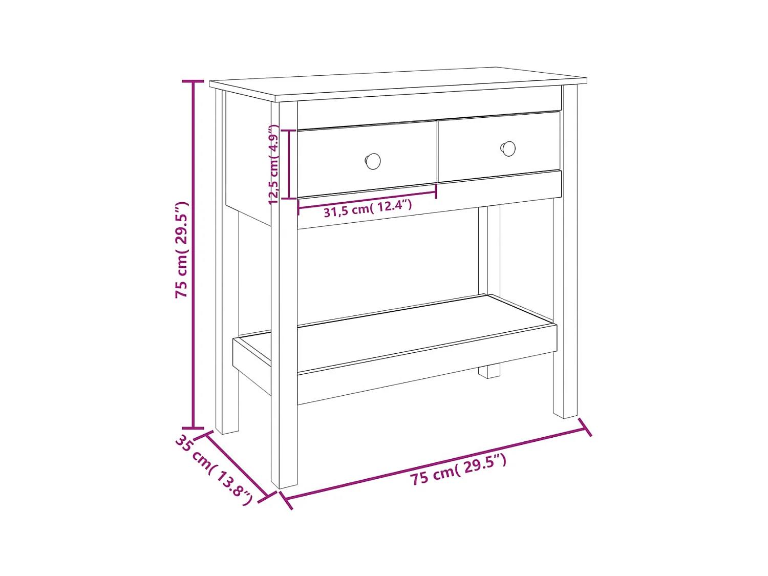 Table console 75x35x75 cm Bois massif de pin