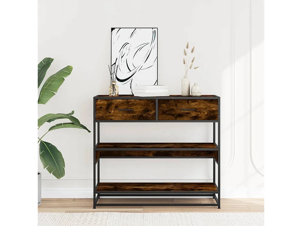 Table console chêne fumé 90x35x80 cm bois d'ingénierie