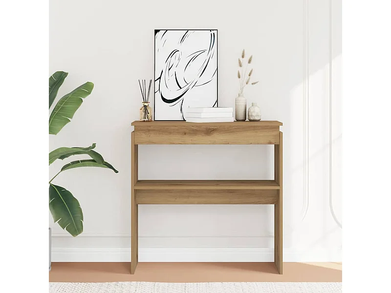 Table console chêne artisanal 80x30x80 cm bois d'ingénierie