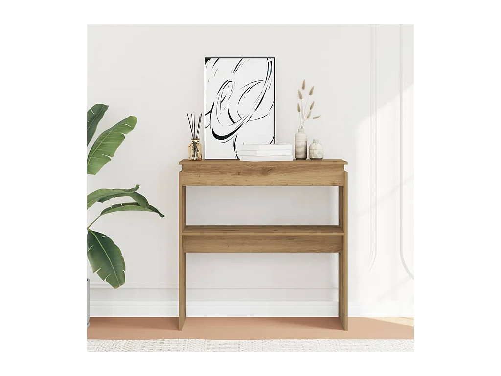 Table console chêne artisanal 80x30x80 cm bois d'ingénierie