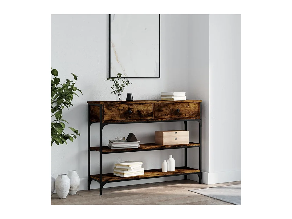 Table console chêne fumé 100x25x75 cm bois d'ingénierie